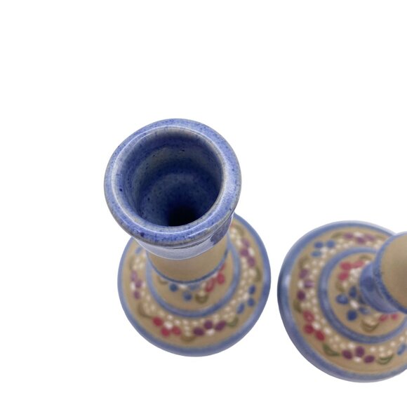 Studio Pottery Taper candlestick holders stoneware Signed Ballard country chic - Picture 5 of 11